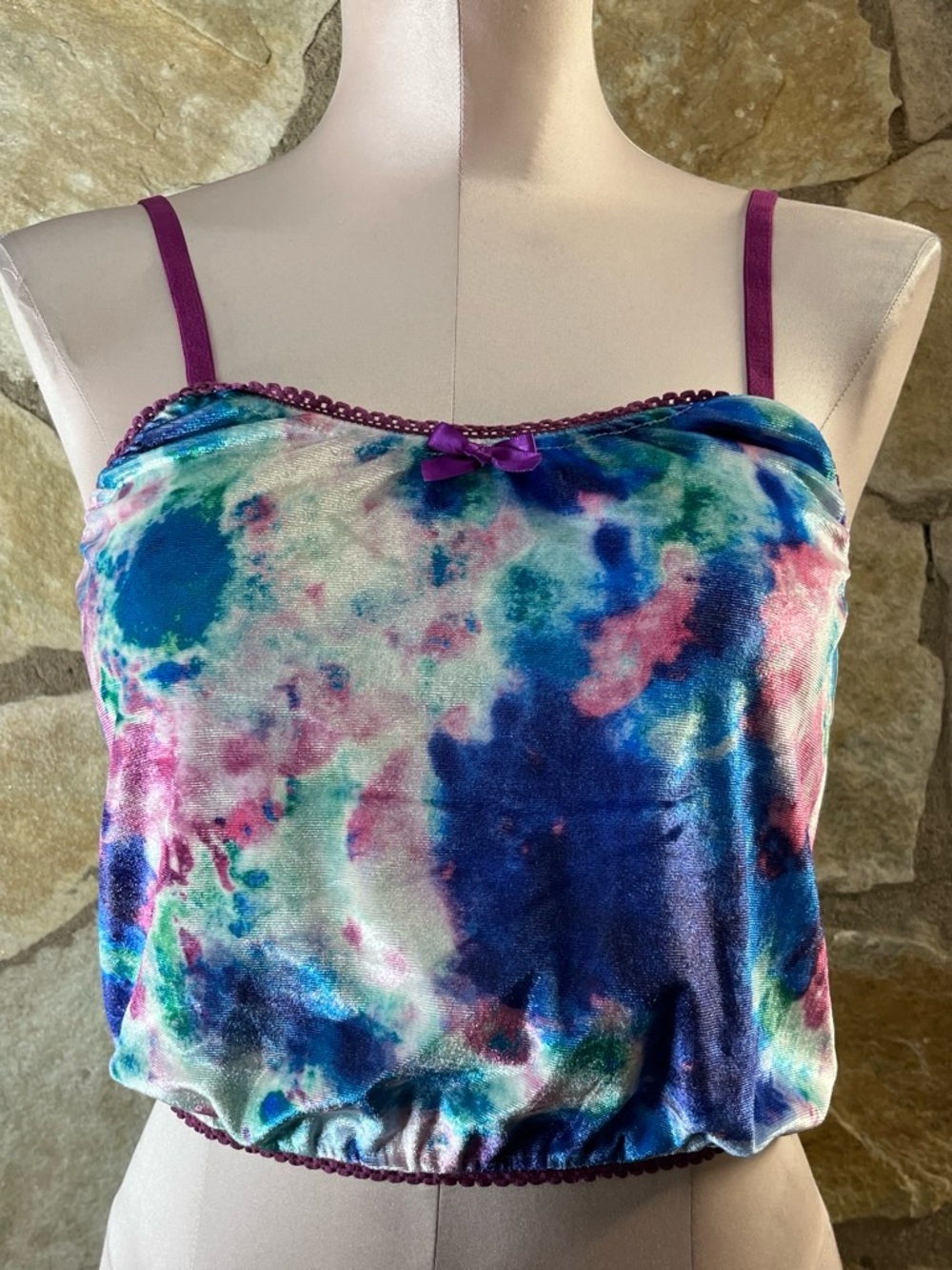 Velvet Tie-Dye Crop Cami Top - Purple Straps